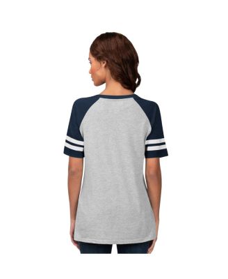 Women's Heather Gray New York Yankees Goal Line Raglan V-Neck T-Shirt