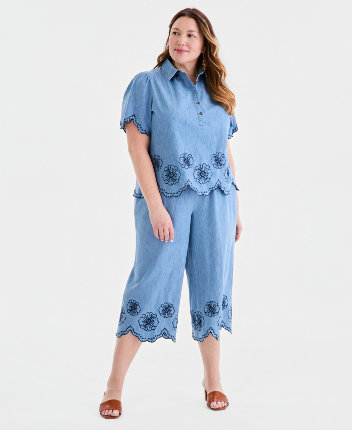 Style & Co Plus Cotton Scalloped Eyelet Shirt, Macy's Exclusive