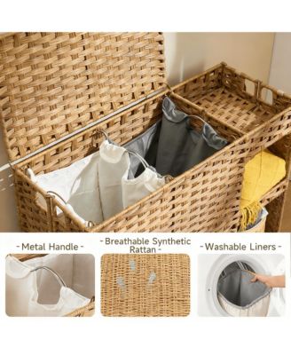 Gal. Rattan Laundry Hamper with Wheels, Liners, Mesh Bags, Durable