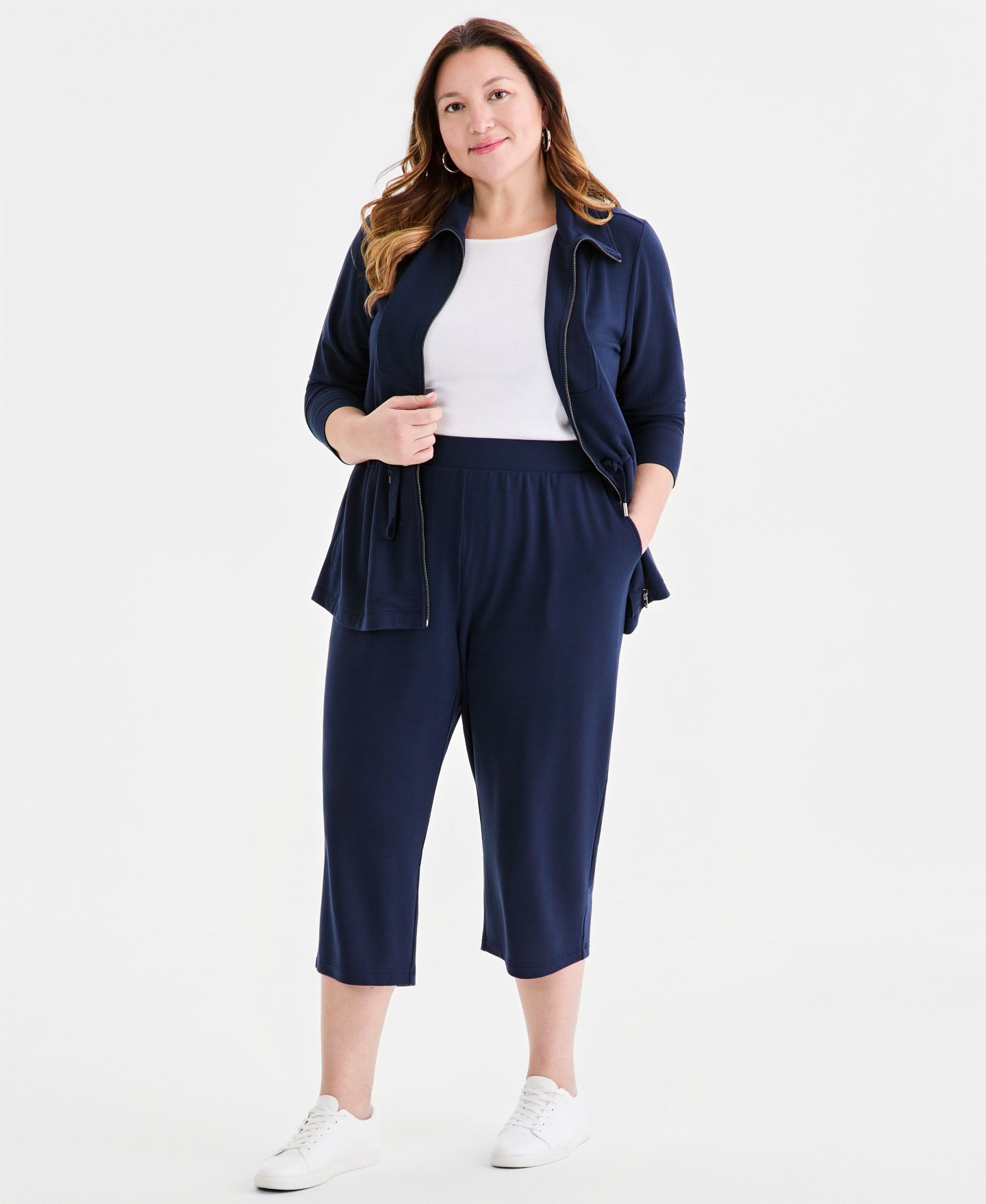 Женские брюки Style & Co Plus Size LuxLounge French Terry Capri, цвет: Синий — фото 1
