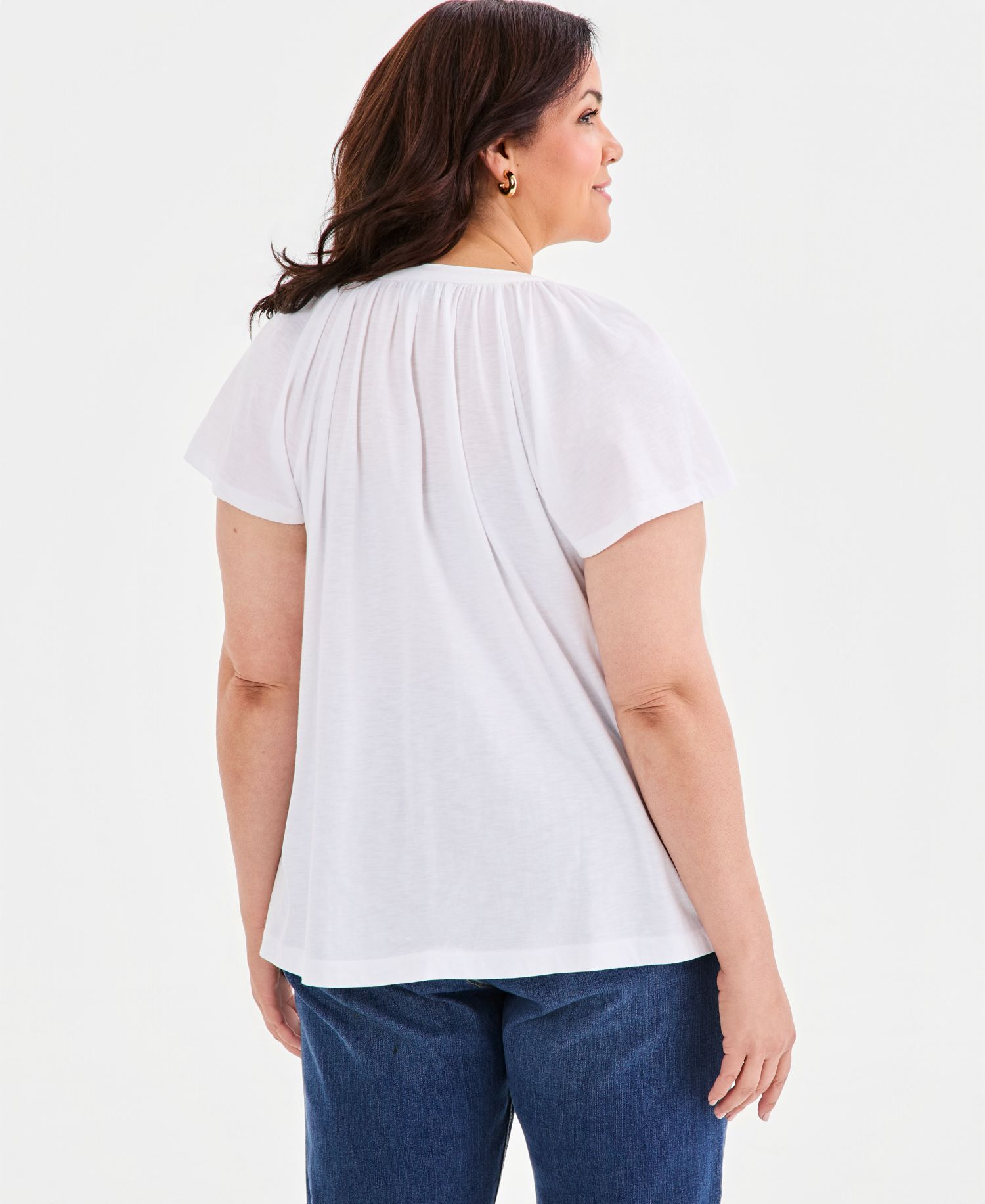 Plus Size Flutter-Sleeve Button-Front Top