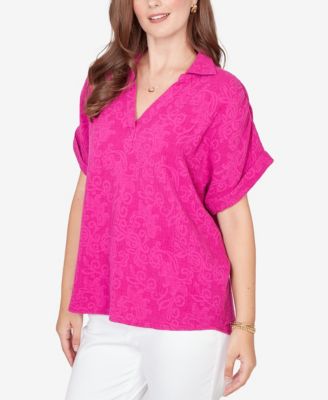 Petite Paisley Embossed Gauze Camp Shirt