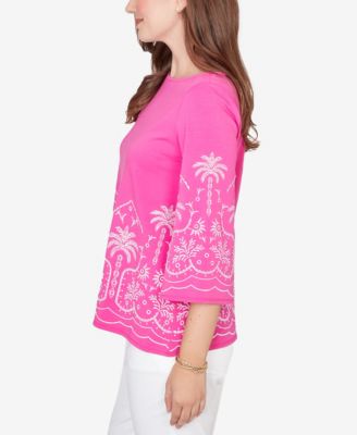 Petite Palm Tree Embroidered Knit Top