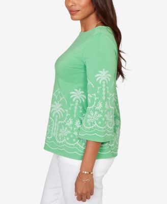 Petite Palm Tree Embroidered Knit Top