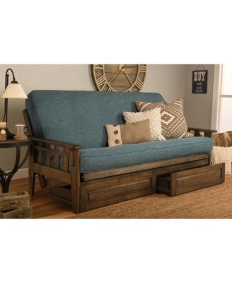 Tucson Frame-Rustic Walnut Finish-Linen Aqua Mattress-Storage Drawers