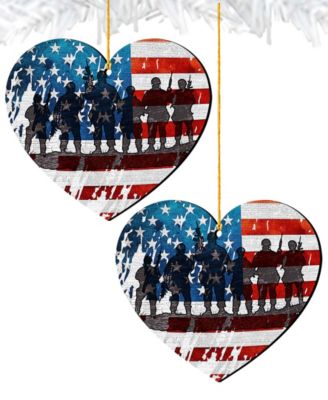 USA Military-Inspired Heart Holiday Ornaments, Set of 2