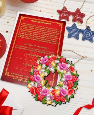 Love You Flowers Wreath Holiday Ornaments, Set of 2