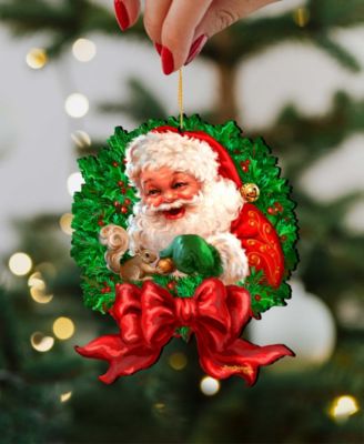 Wreath Santa Bow Holiday Ornaments, Set of 2