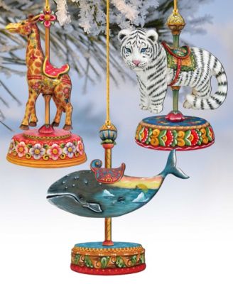 Tiger, Santa, Giraffe Christmas Carousel Holiday Ornaments