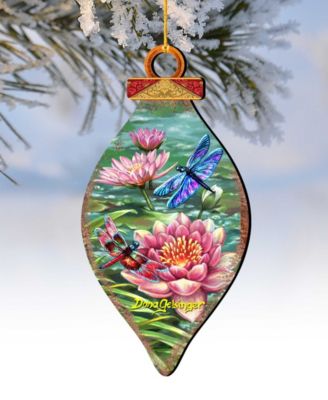 Dragonflies and Water Lilies Holiday Ornaments, Set of 2