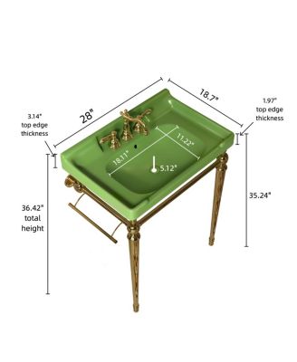 28" Bathroom Console Sink with Ceramic Vanity, Wall Mounted Basin & Stainless Steel Legs, Towel Bar Included