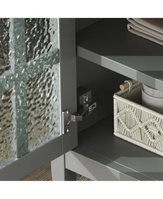 30" Bathroom Vanity with Sink, Modern Solid Wood Cabinet with Textured Glass Doors, Flip-Out Tray & Adjustable Shelf