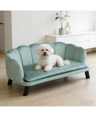 Velvet Dog Sofa, Pet Couch with Wooden Legs, Large Pet Bed for Medium and Large Dogs