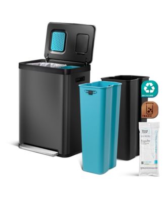 19 Gallon Stainless Steel Dual Trash and Recycling Can with CleanAura Odor Control and Soft Close Lid