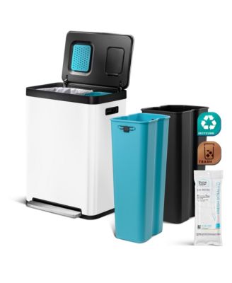 19 Gallon Stainless Steel Dual Trash and Recycling Can with CleanAura Odor Control and Soft Close Lid