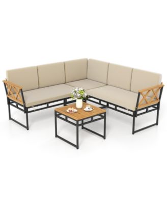 Set Of 4 Outdoor Sectional Sofa L-Shaped Metal Conversation Set w/ Cushions
