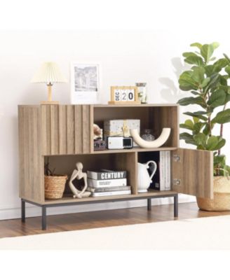 Farmhouse Entryway Table with Storage Shelves & Metal Legs - Wooden Sideboard Buffet Cabinet, Sofa Table for Living Room, Dining Room