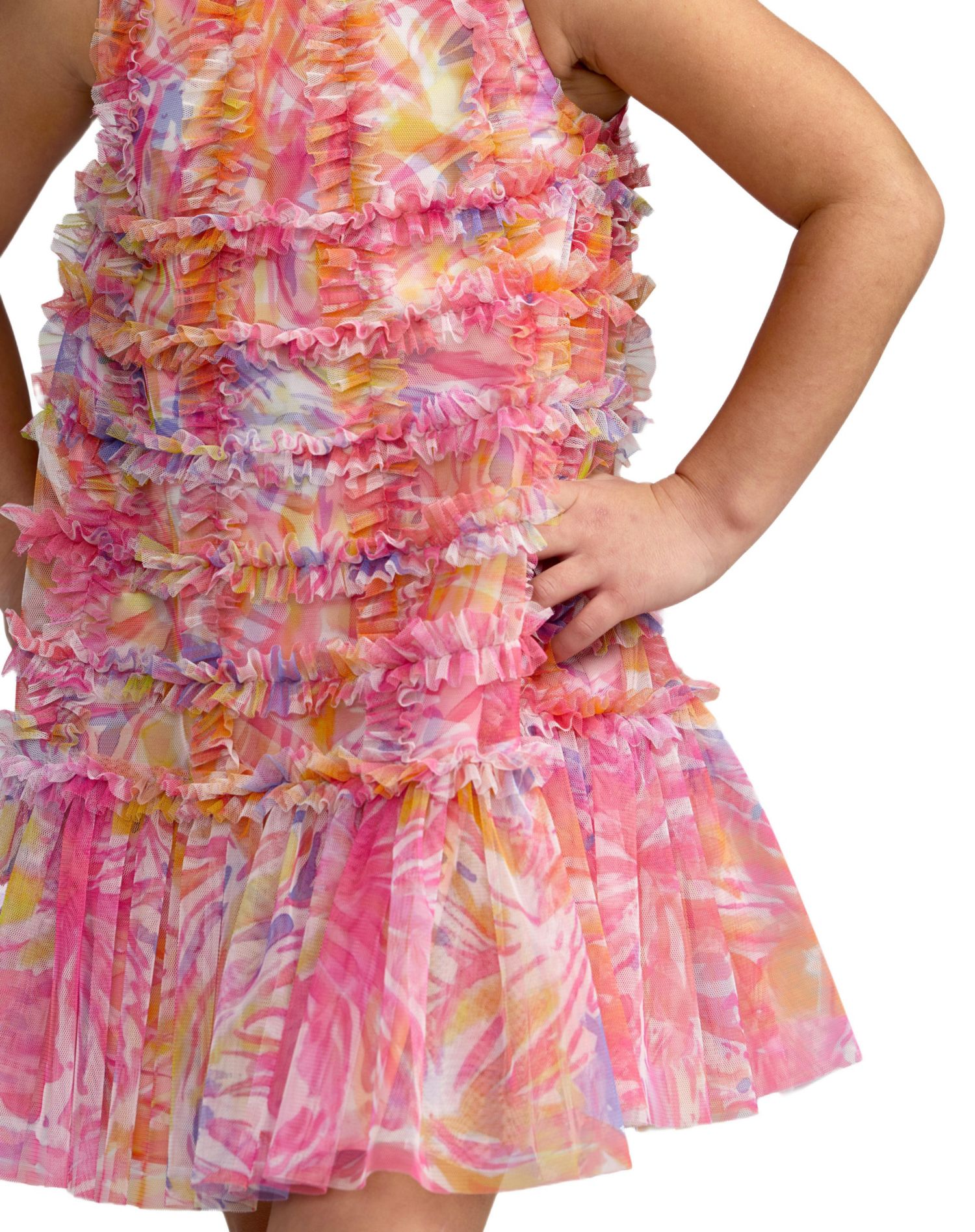 Little Girls Floral High Neck Sleeveless Ruffled Dress