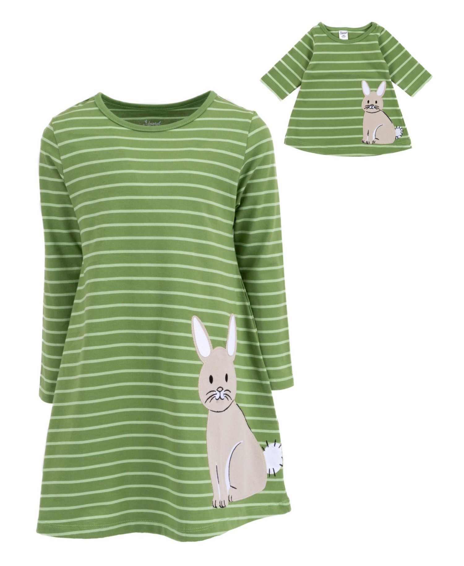 Toddler Girls Matching Doll Long Sleeve Cotton Crew Neck A-Line Dress