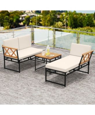 3 PCS L-Shaped Patio Furniture Set with Loveseat Square Coffee Table Soft Back