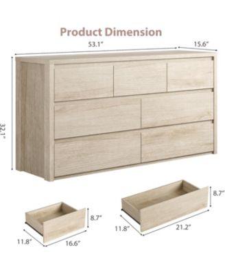 Vintage Cream Farmhouse 7 Drawer Dresser Handle Free Storage Cabinet