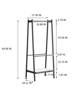 Trapezoid Solid Oak Wood Clothes Rack, Standing Garment Racks with Shelves for Hanging Clothes
