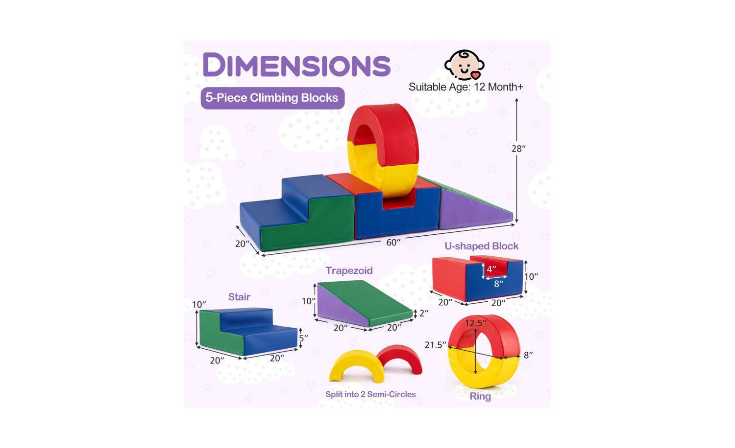 5-Piece Kids Foam Climbing Toys with PU Leather Cover