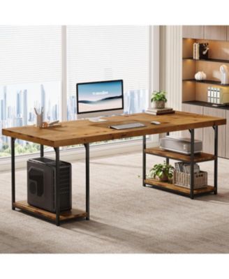 71-Inch Extra Long Desk with Shelves, Industrial Solid Wood Home Office Desk, Large Office Computer Table Writing Gaming Workstation