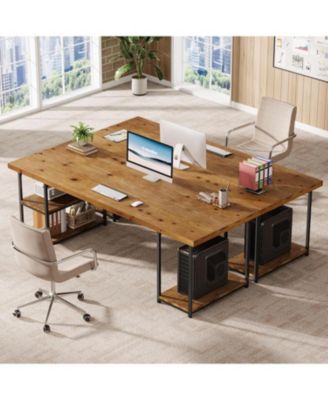 71-Inch Extra Long Desk with Shelves, Industrial Solid Wood Home Office Desk, Large Office Computer Table Writing Gaming Workstation