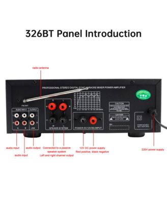 800W Bluetooth Stereo Amplifier, 2.1 Channel Home Audio with Karaoke, USB/SD & FM Radio