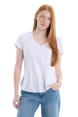 Women's V-Neck Henley Short Sleeve Tee