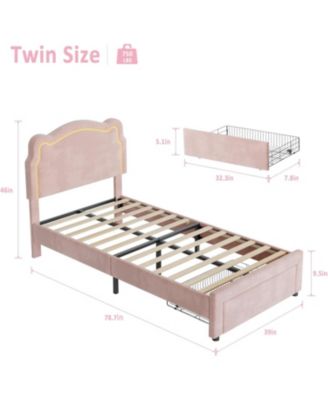 Twin Velvet LED Princess Bed with Drawer