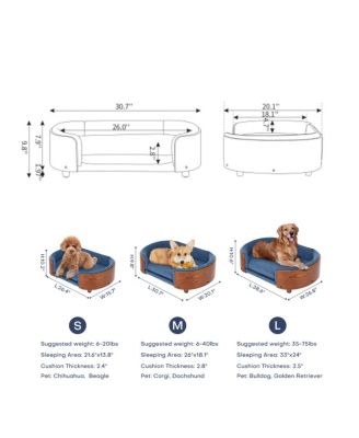 Mid-Century Wood Pet Bed with Velvet Cushion