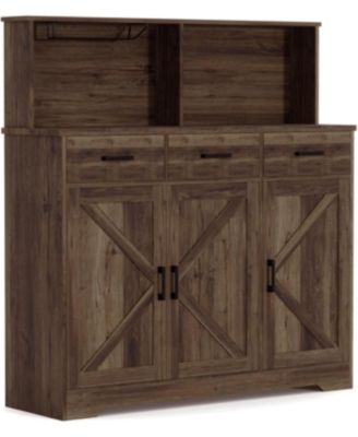 Farmhouse Style Buffet Cabinet with Integrated Microwave Stand, Versatile Sideboard Storage Featuring Drawers and Shelves