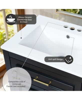 24" Bathroom Vanity with Ceramic Sink, Modern Freestanding MDF Cabinet, Tip-Out Drawer Soft Close Door for Small Bathrooms