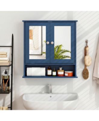 Wall Mounted Mirror Cabinet with Storage Shelf and Doors