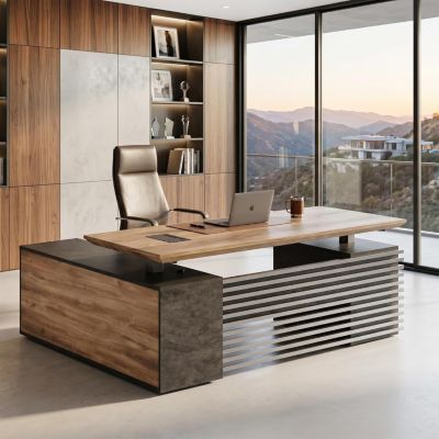 Adjustable Height L Shaped Executive Standing Desk with Drawers Business Workstation