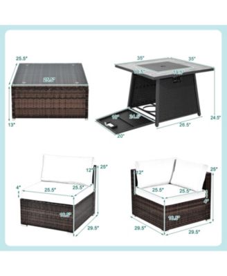 Set of 7 Patio Furniture Set w/ 35'' Propane Gas Fire Pit Table & Waterproof Cover