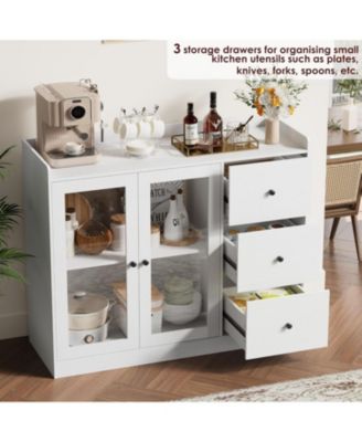 35 Inch Kitchen Hutch Storage Cabinet Coffee Bar Cabinet with 3 Drawers Pantry with Countertop Freestanding
