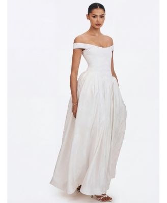 Women's Tinsley White Jacquard Bardot Wedding Gown