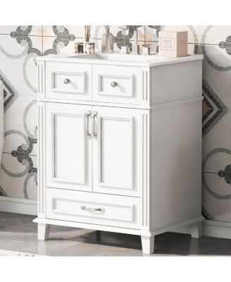 Freestanding Bathroom Vanity with Ceramic Sink, Solid Wood MDF Cabinet, Soft Close Drawer for Small Spaces