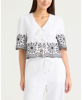 Women's 3 Front Tie Embroidered Top