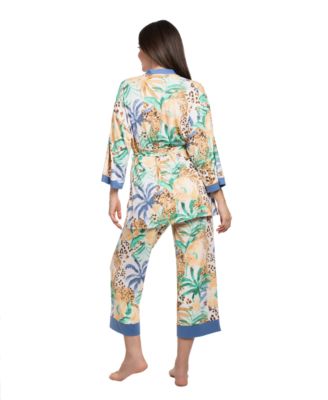 Women's Printed Long-Sleeve Wrapper, Camisole and Pants, 3-Piece Set