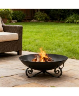 24 Inch Heavy Duty Metal Fire Pit Bowl with Handles, Wood Burning