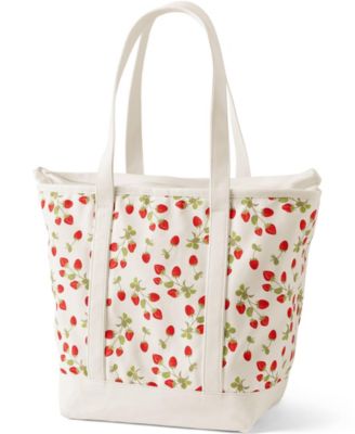 Large Print 5 Pocket Zip Top Long Handle Canvas Tote Bag