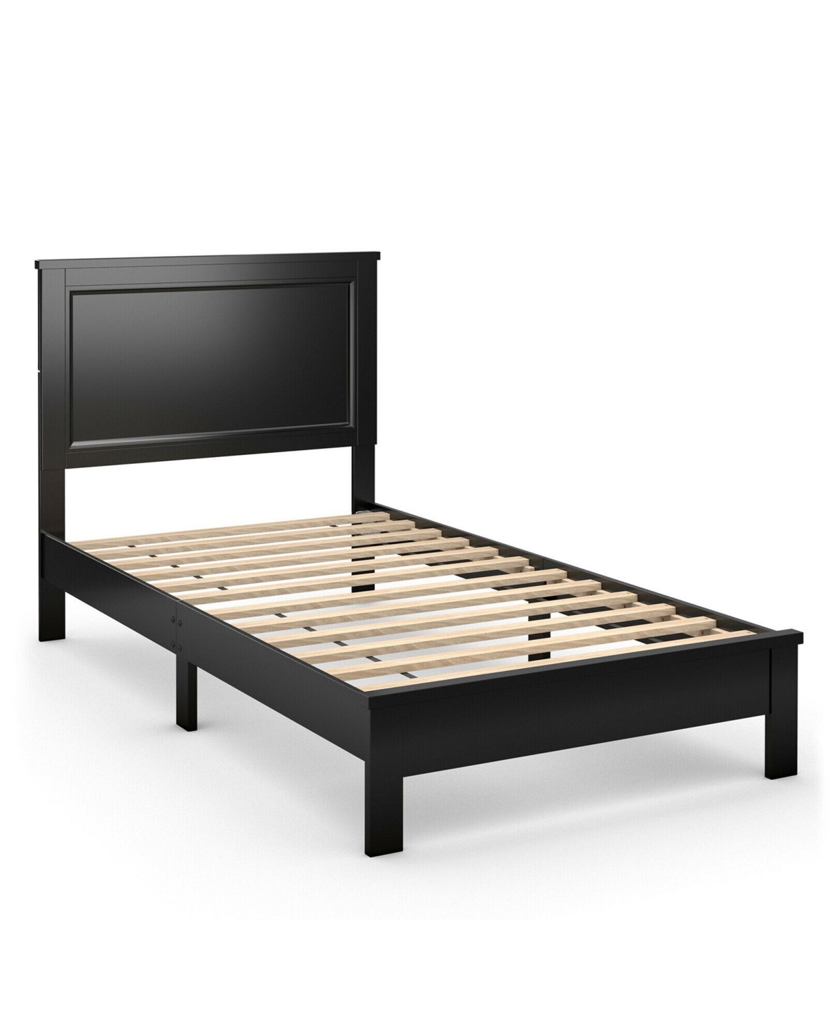 Gymax Size Bed Frame Platform Slat High Headboard Bedroom Rubber Wood Leg