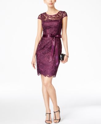 Adrianna Papell - Cap-Sleeve Illusion Lace Sheath