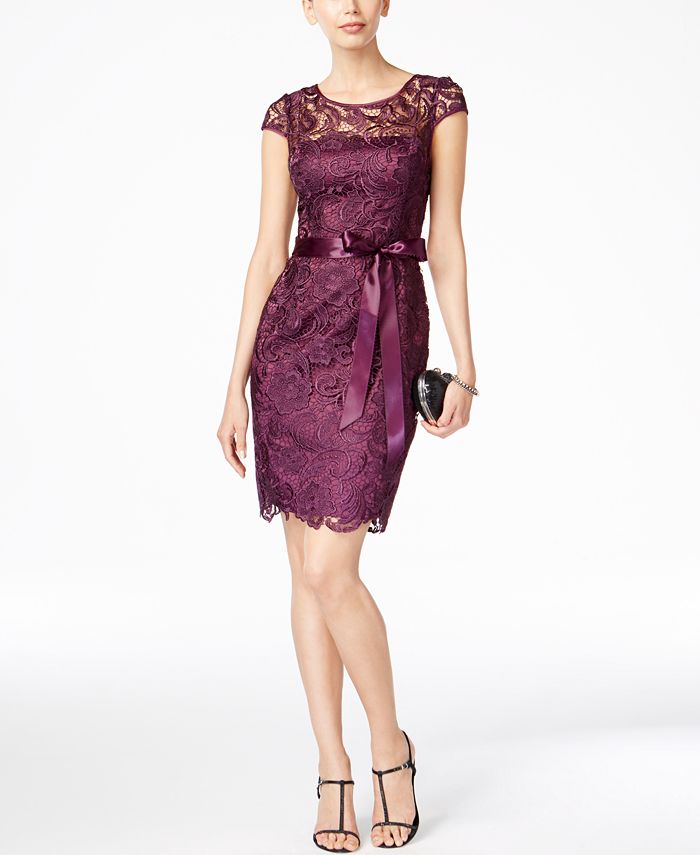 As U Wish Women's  Lace Cap Sleeve Illusion Neckline Short Cocktail Sheath Dress Black Size XXS