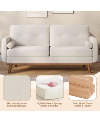 65" Mid Century Modern Loveseat Sofa, Linen Upholstered 2-Seater Couch, Deep Seat Love Seat for Living Room, Bedroom, Office, Small Space