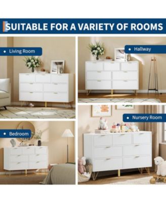 7 Drawer Dresser, Modern Dresser for Bedroom, Wooden Chest of Drawer with Gold Metal Legs and Handles